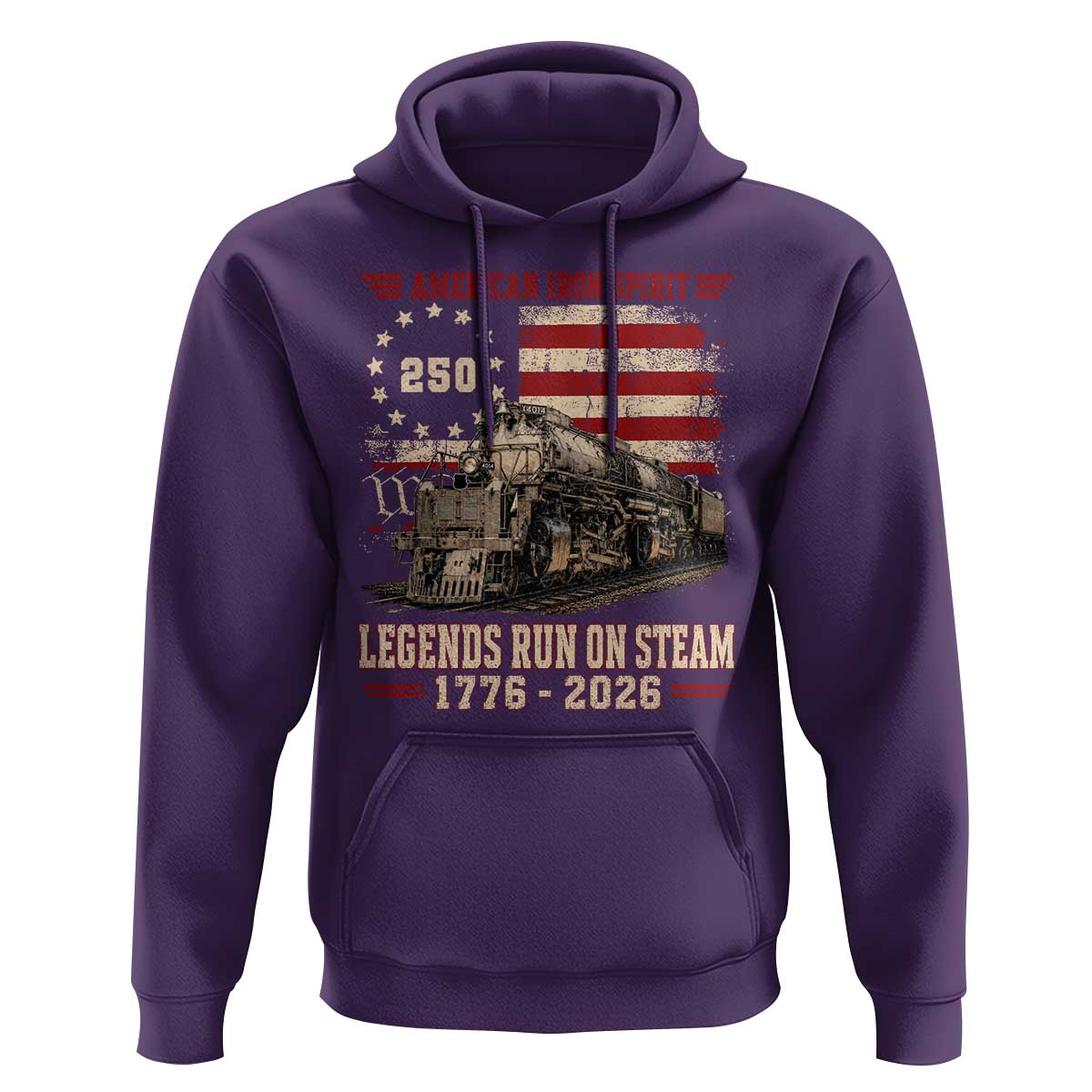 Train USA 250th Anniversary Hoodie American Iron Spirit Steam Locomotive Railroad Train Engine