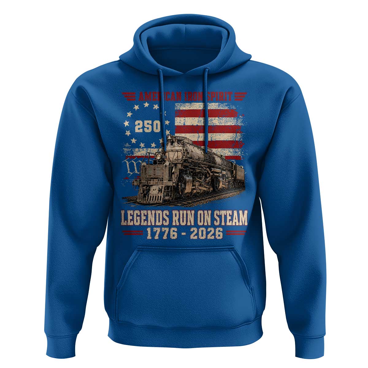 Train USA 250th Anniversary Hoodie American Iron Spirit Steam Locomotive Railroad Train Engine