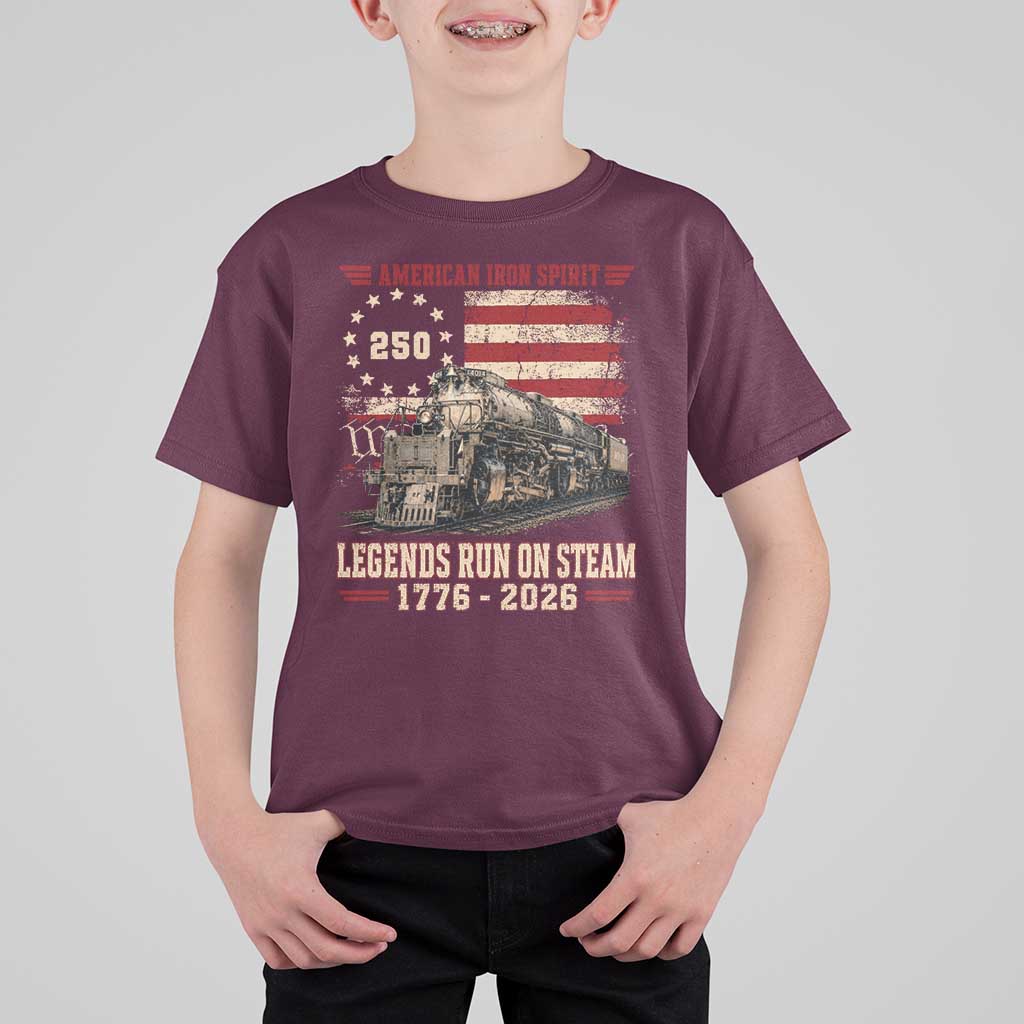 Train USA 250th Anniversary T Shirt For Kid American Iron Spirit Steam Locomotive Railroad Train Engine