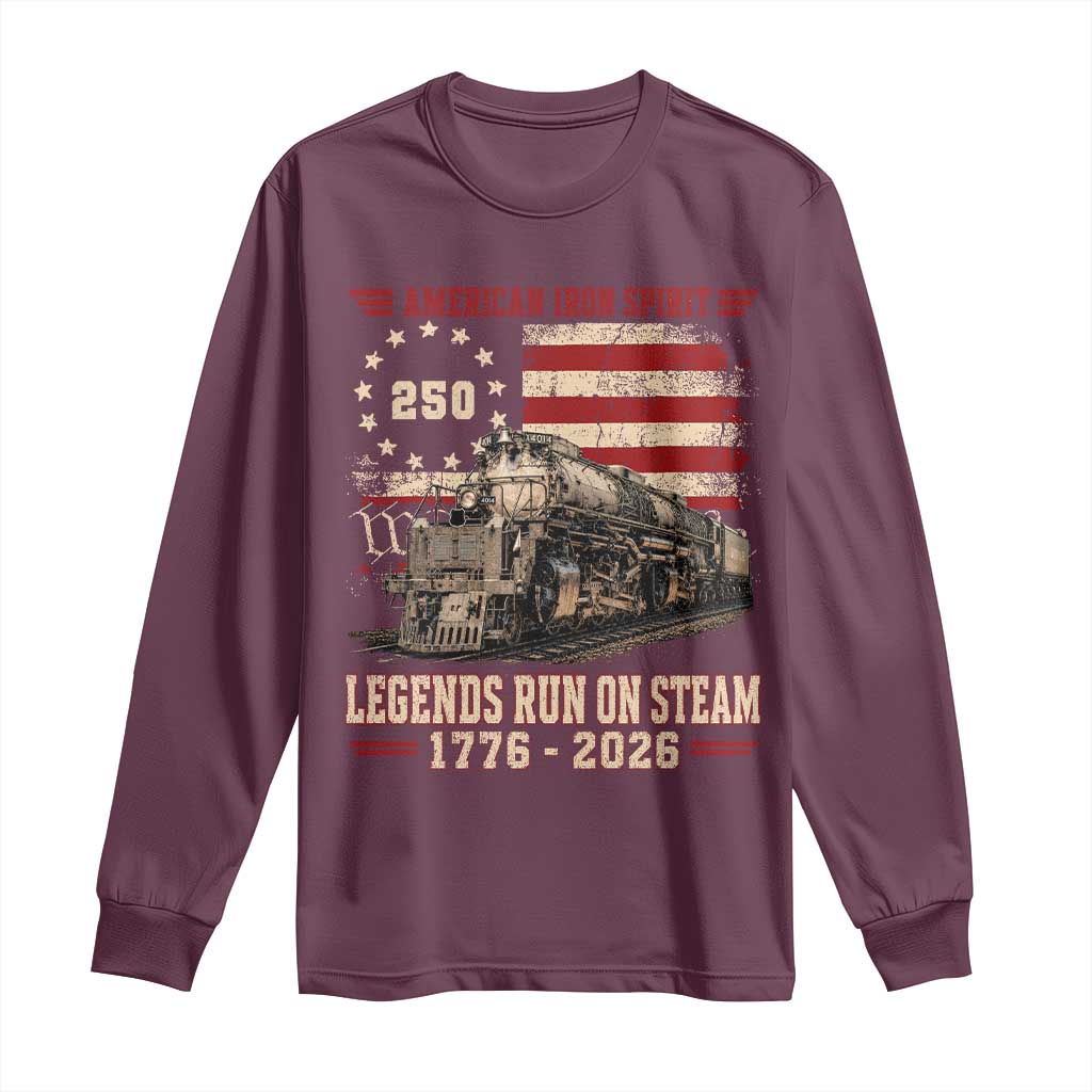 Train USA 250th Anniversary Long Sleeve Shirt American Iron Spirit Steam Locomotive Railroad Train Engine