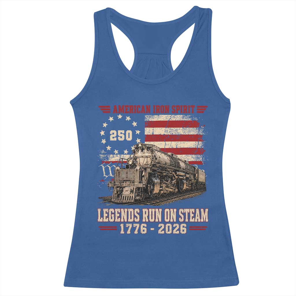 Train USA 250th Anniversary Racerback Tank Top American Iron Spirit Steam Locomotive Railroad Train Engine