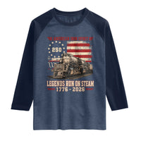 Train USA 250th Anniversary Raglan Shirt American Iron Spirit Steam Locomotive Railroad Train Engine