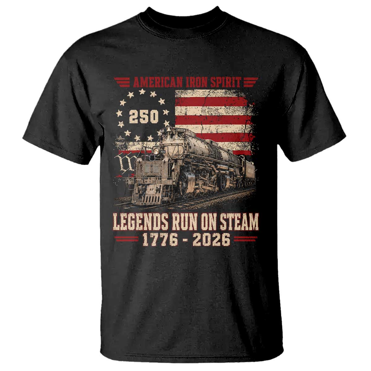 Train USA 250th Anniversary T Shirt American Iron Spirit Steam Locomotive Railroad Train Engine