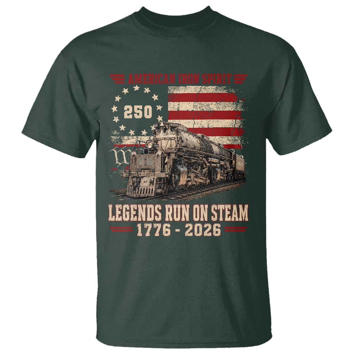 Train USA 250th Anniversary T Shirt American Iron Spirit Steam Locomotive Railroad Train Engine
