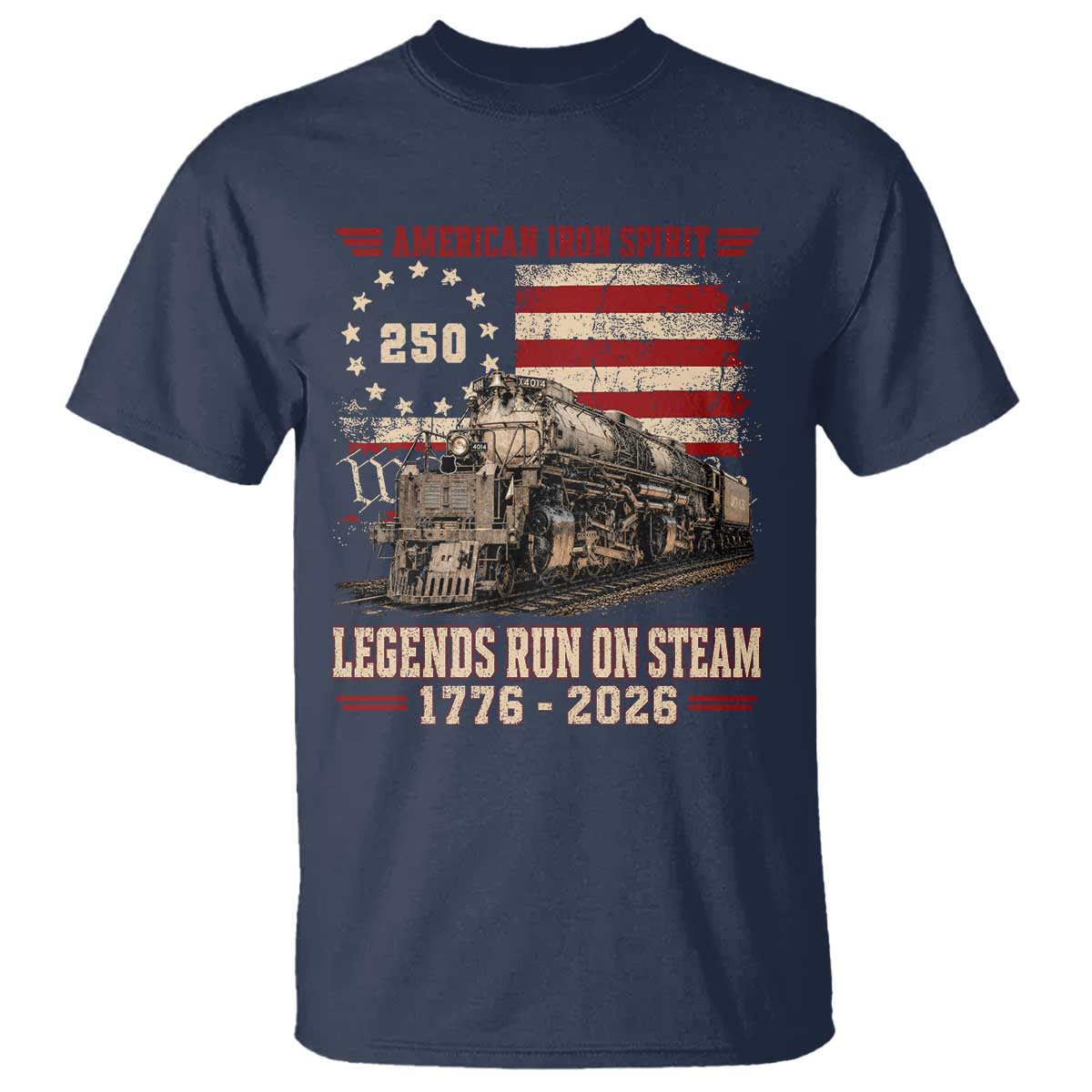 Train USA 250th Anniversary T Shirt American Iron Spirit Steam Locomotive Railroad Train Engine