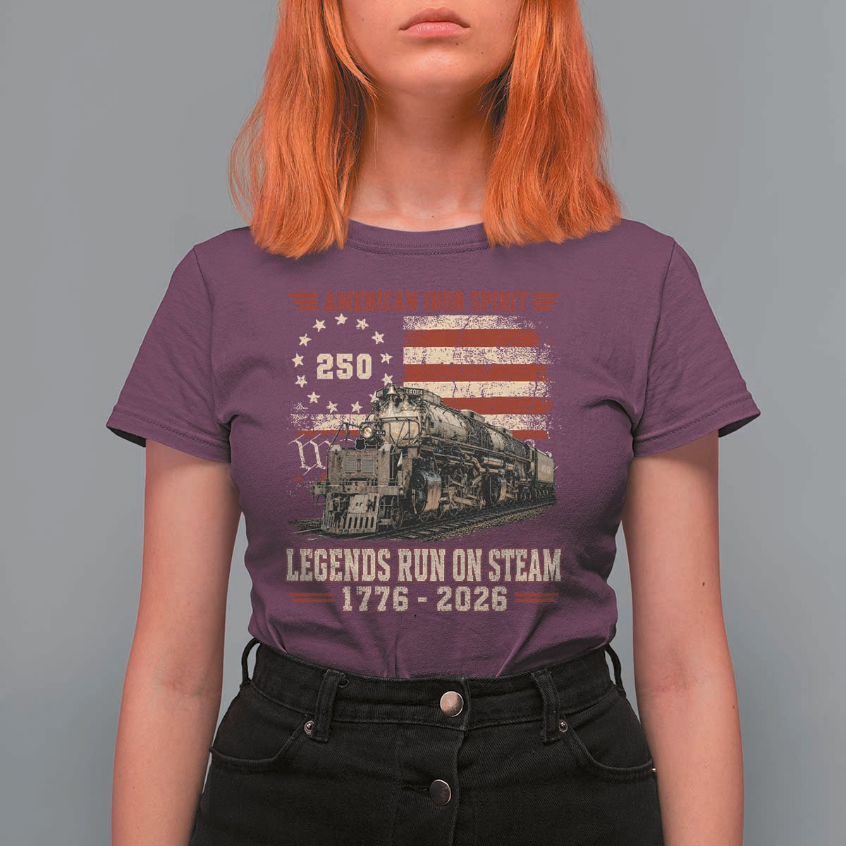 Train USA 250th Anniversary T Shirt For Women American Iron Spirit Steam Locomotive Railroad Train Engine