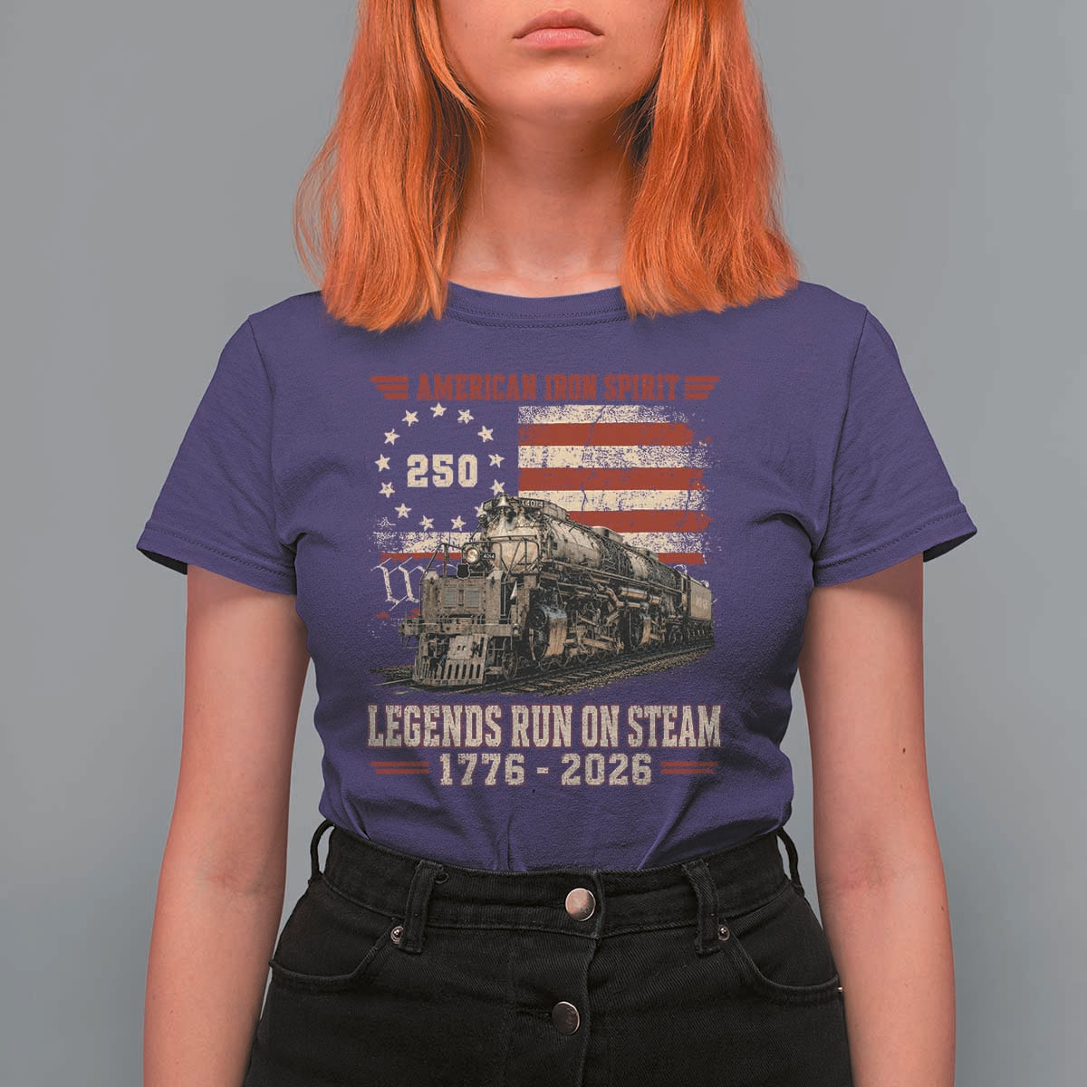 Train USA 250th Anniversary T Shirt For Women American Iron Spirit Steam Locomotive Railroad Train Engine