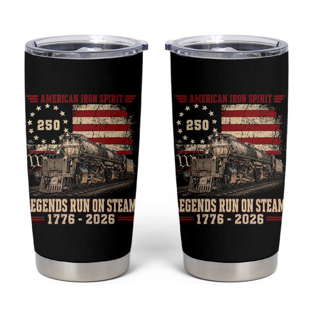 Train USA 250th Anniversary Tumbler Cup American Iron Spirit Steam Locomotive Railroad Train Engine