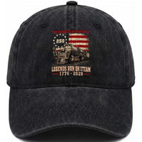 Train USA 250th Anniversary Washed Cotton Baseball Cap American Iron Spirit Steam Locomotive Railroad Train Engine
