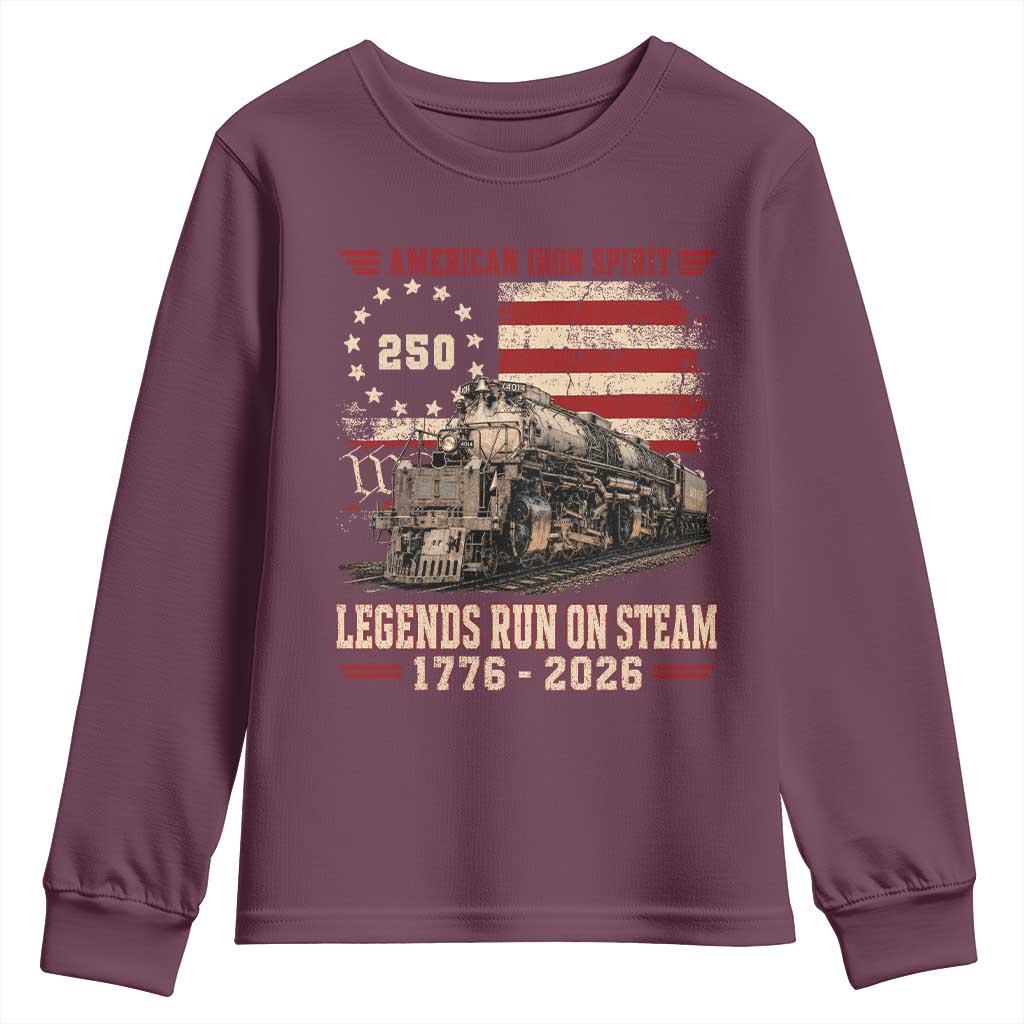 Train USA 250th Anniversary Youth Sweatshirt American Iron Spirit Steam Locomotive Railroad Train Engine