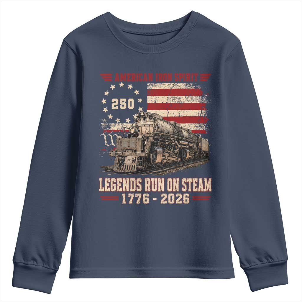 Train USA 250th Anniversary Youth Sweatshirt American Iron Spirit Steam Locomotive Railroad Train Engine