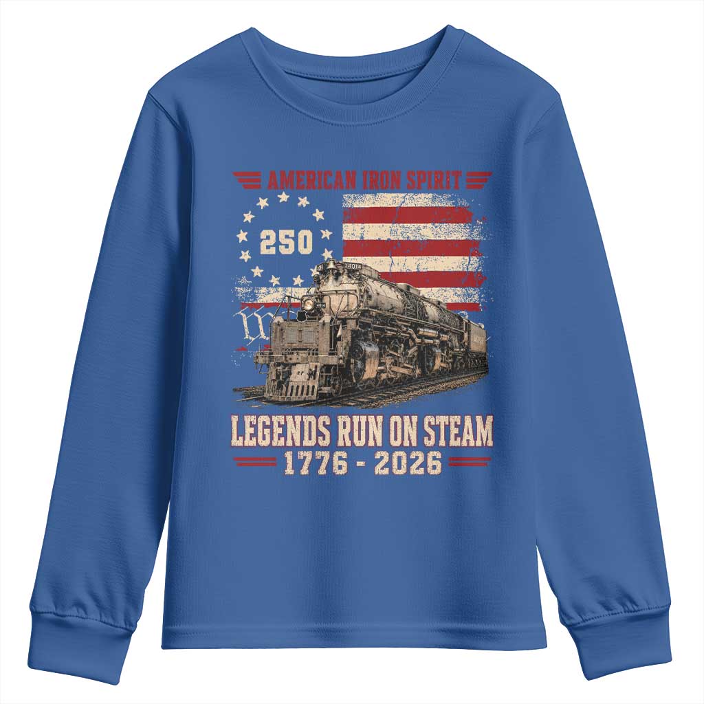 Train USA 250th Anniversary Youth Sweatshirt American Iron Spirit Steam Locomotive Railroad Train Engine