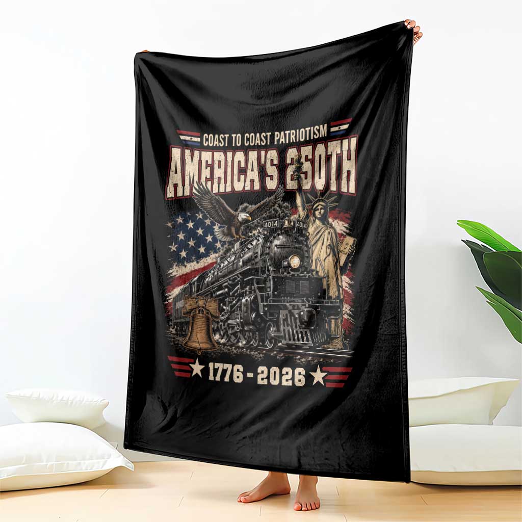 Steam Locomotive Train USA 250th Anniversary Throw Blanket Coast To Coast Patriotism Liberty American Flag
