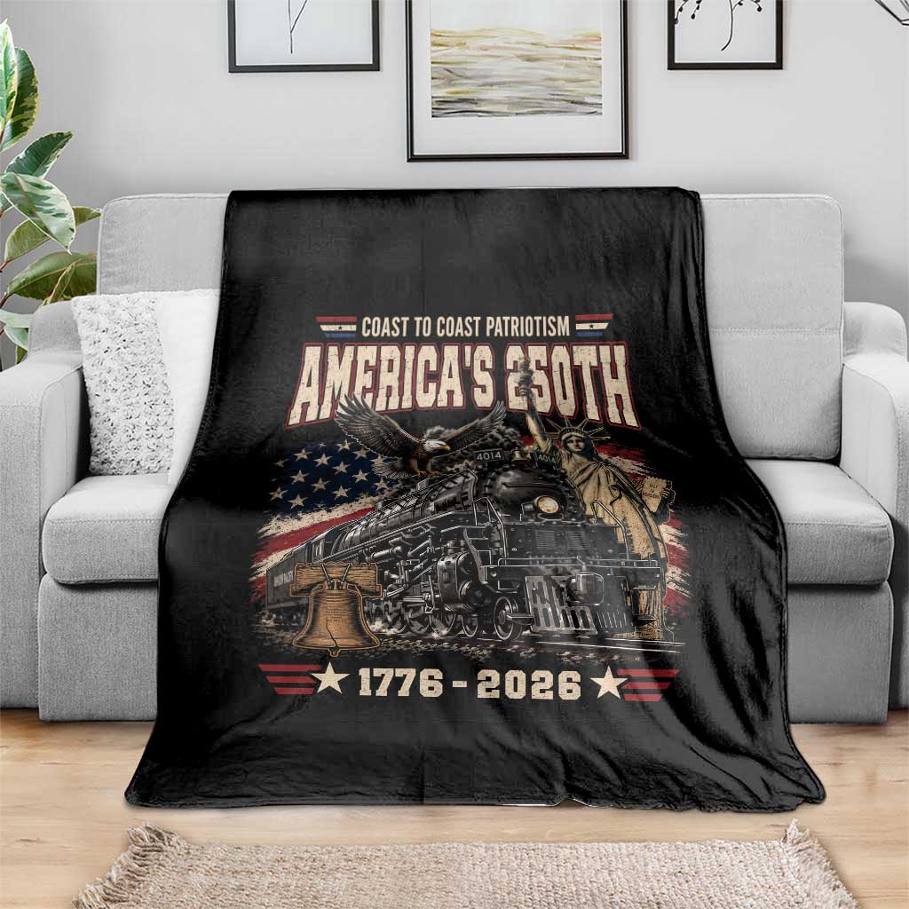 Steam Locomotive Train USA 250th Anniversary Throw Blanket Coast To Coast Patriotism Liberty American Flag