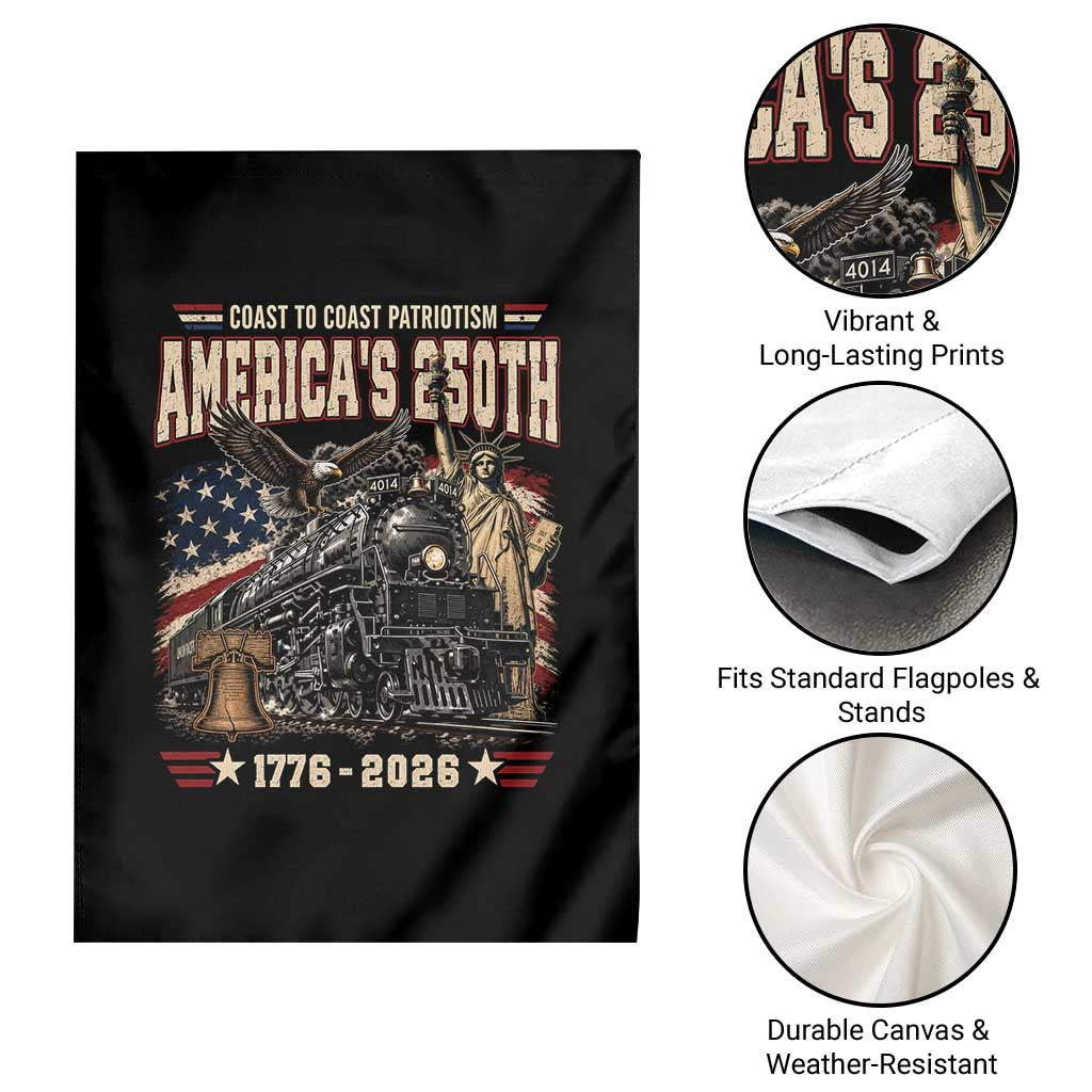 Steam Locomotive Train USA 250th Anniversary Garden Flag Coast To Coast Patriotism Liberty American Flag