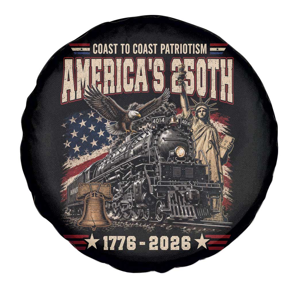 Steam Locomotive Train USA 250th Anniversary Spare Tire Cover Coast To Coast Patriotism Liberty American Flag