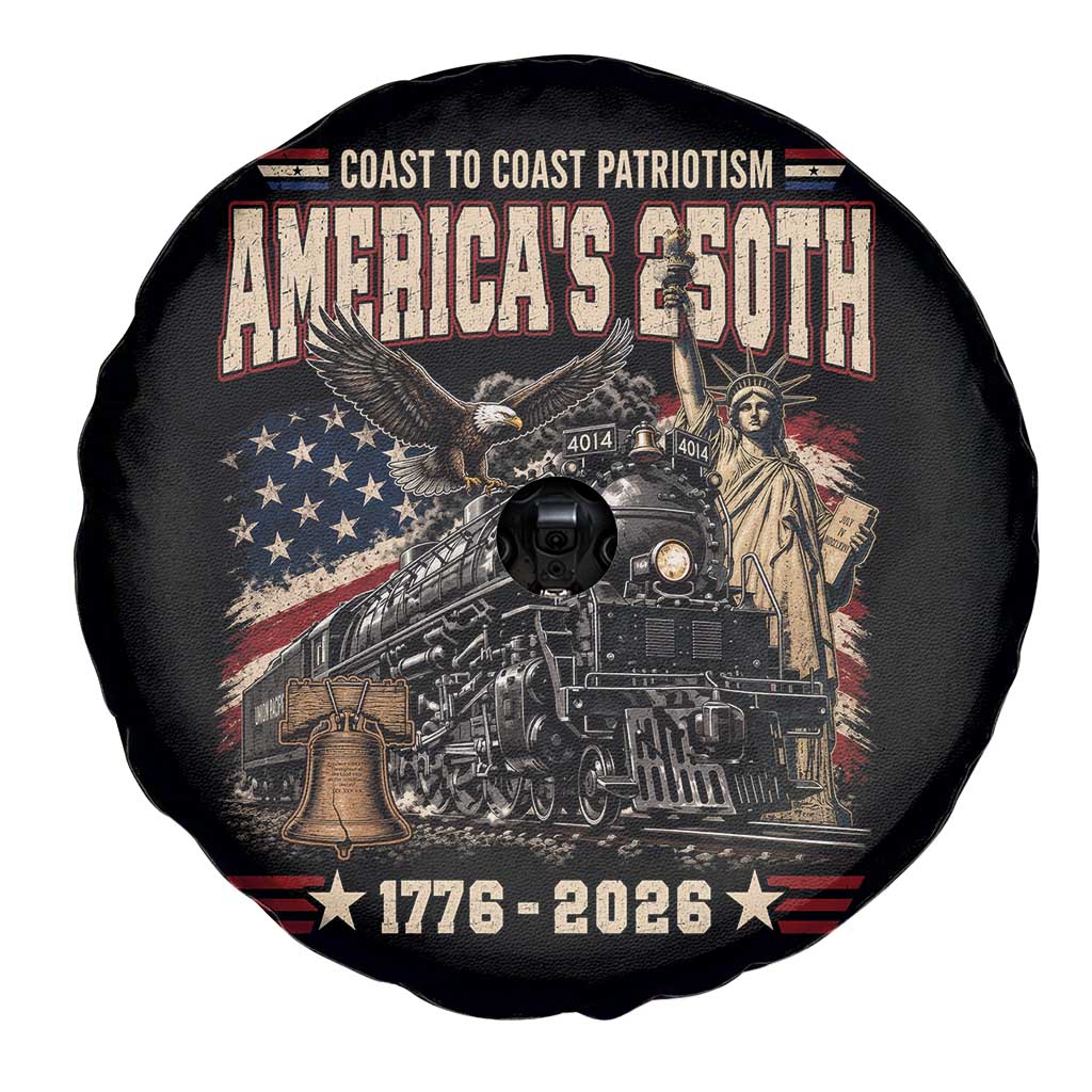 Steam Locomotive Train USA 250th Anniversary Spare Tire Cover Coast To Coast Patriotism Liberty American Flag
