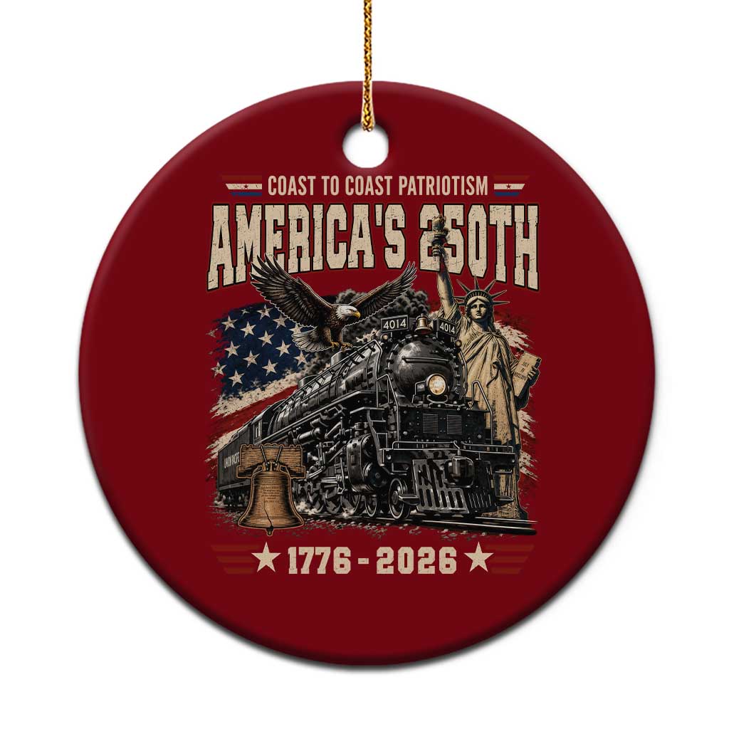 Steam Locomotive Train USA 250th Anniversary Ceramic Ornament Coast To Coast Patriotism Liberty American Flag