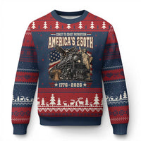 Steam Locomotive Train USA 250th Anniversary Ugly Christmas Sweater Coast To Coast Patriotism Liberty American Flag