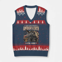 Steam Locomotive Train USA 250th Anniversary V-Neck Knit Sweater Vest Coast To Coast Patriotism Liberty American Flag
