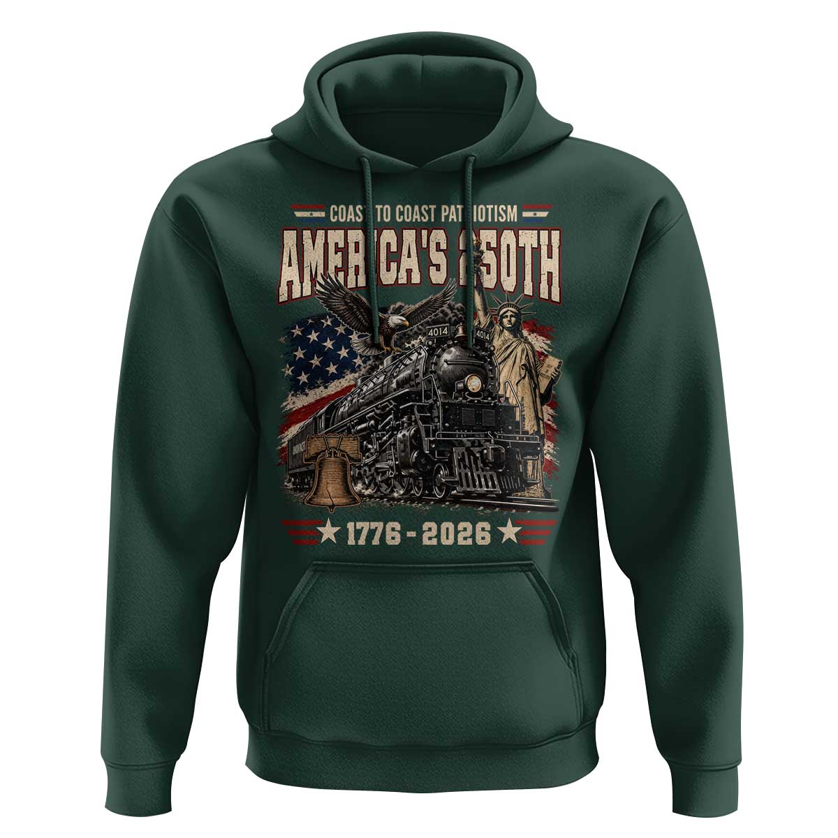 Steam Locomotive Train USA 250th Anniversary Hoodie Coast To Coast Patriotism Liberty American Flag