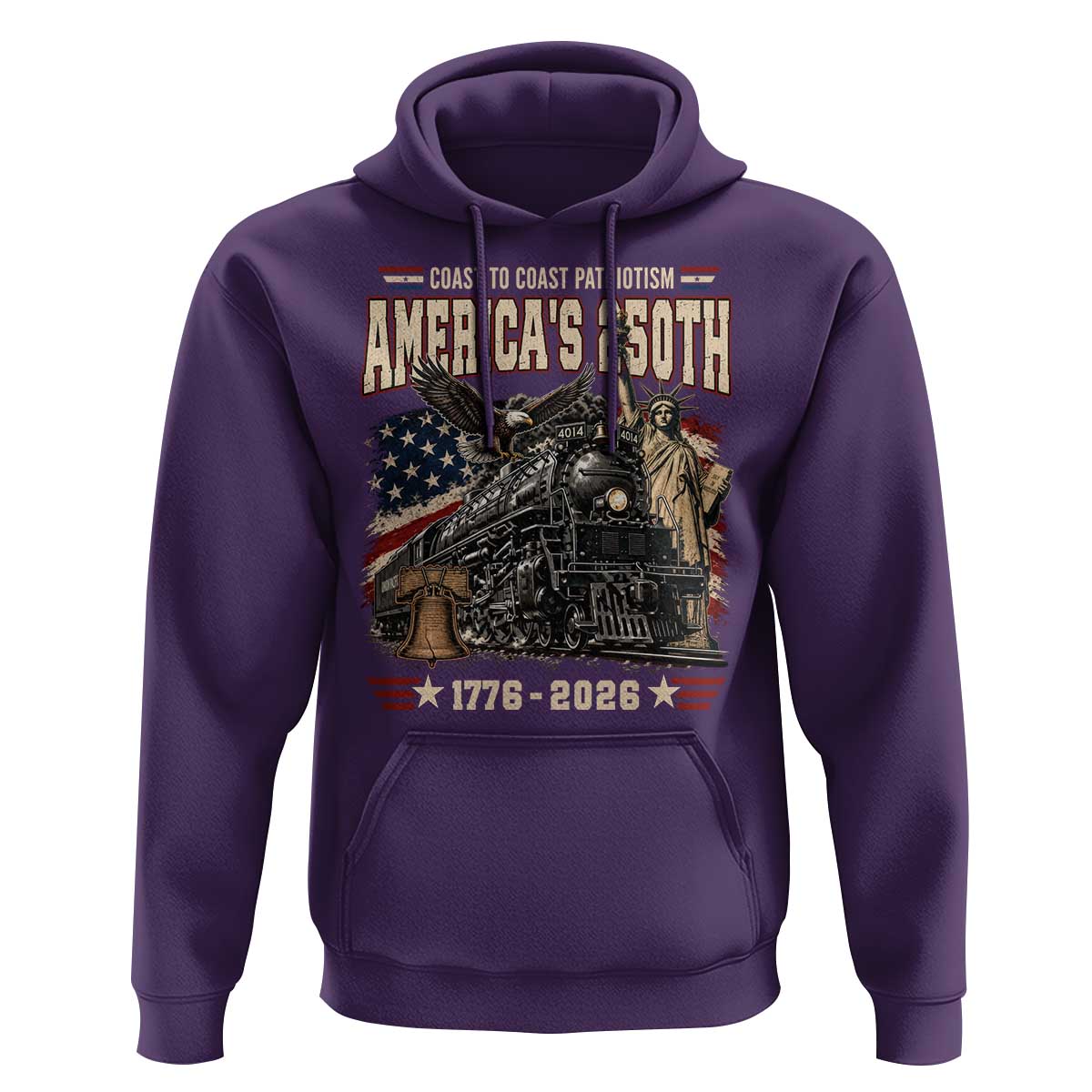 Steam Locomotive Train USA 250th Anniversary Hoodie Coast To Coast Patriotism Liberty American Flag