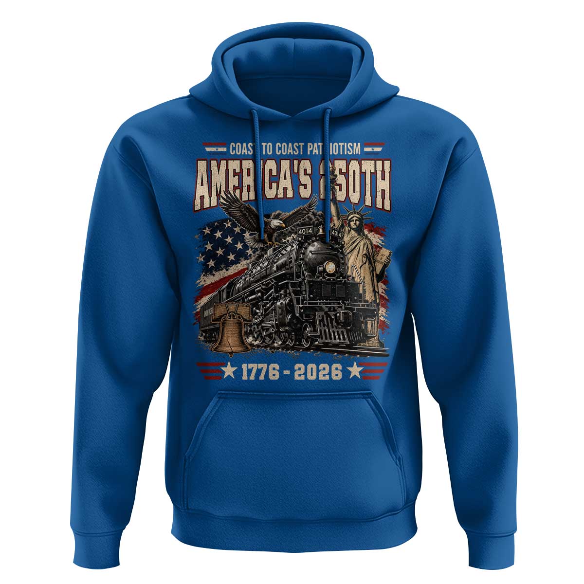 Steam Locomotive Train USA 250th Anniversary Hoodie Coast To Coast Patriotism Liberty American Flag