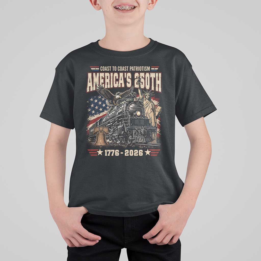 Steam Locomotive Train USA 250th Anniversary T Shirt For Kid Coast To Coast Patriotism Liberty American Flag