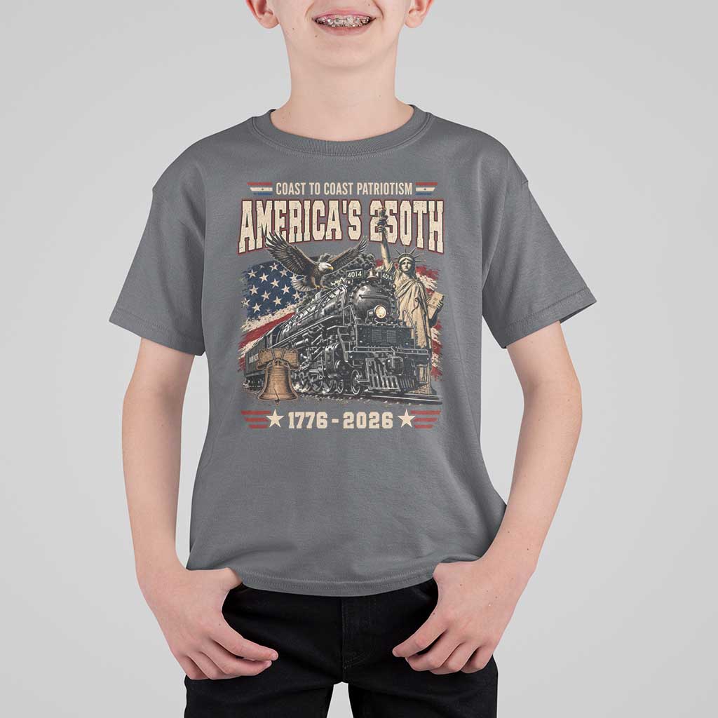 Steam Locomotive Train USA 250th Anniversary T Shirt For Kid Coast To Coast Patriotism Liberty American Flag
