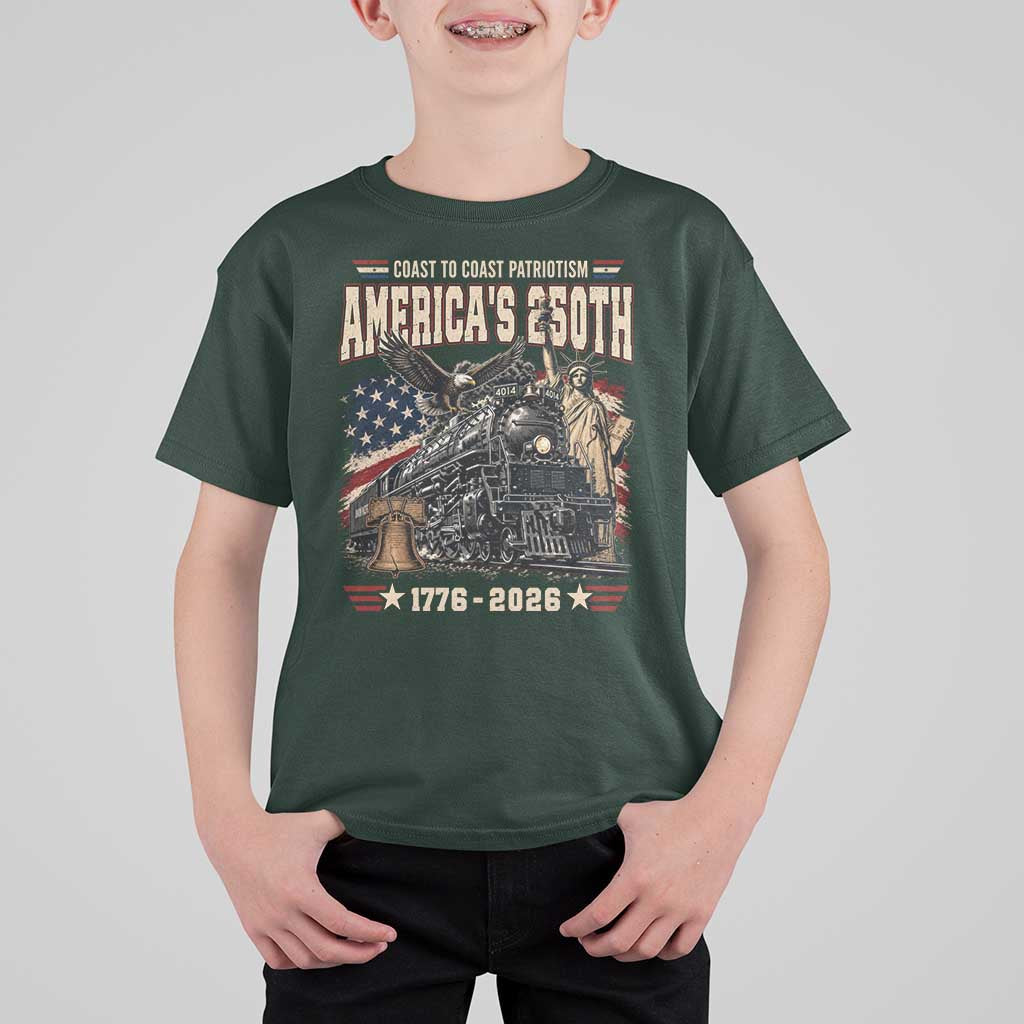Steam Locomotive Train USA 250th Anniversary T Shirt For Kid Coast To Coast Patriotism Liberty American Flag
