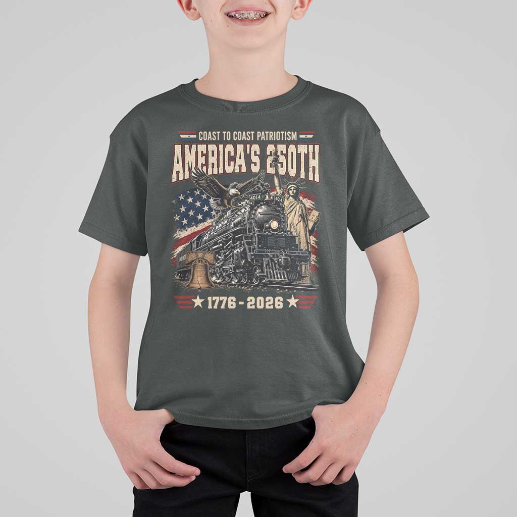 Steam Locomotive Train USA 250th Anniversary T Shirt For Kid Coast To Coast Patriotism Liberty American Flag