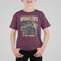 Steam Locomotive Train USA 250th Anniversary T Shirt For Kid Coast To Coast Patriotism Liberty American Flag