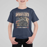Steam Locomotive Train USA 250th Anniversary T Shirt For Kid Coast To Coast Patriotism Liberty American Flag