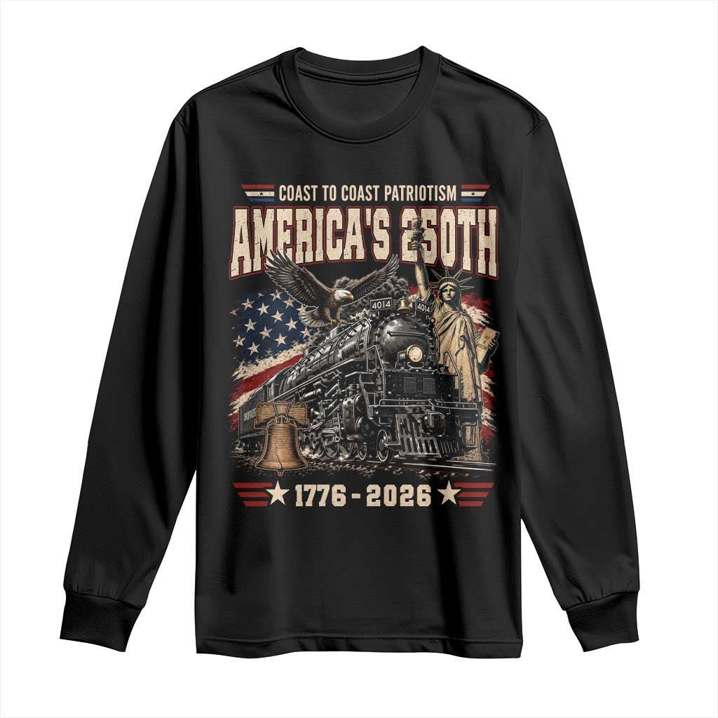 Steam Locomotive Train USA 250th Anniversary Long Sleeve Shirt Coast To Coast Patriotism Liberty American Flag