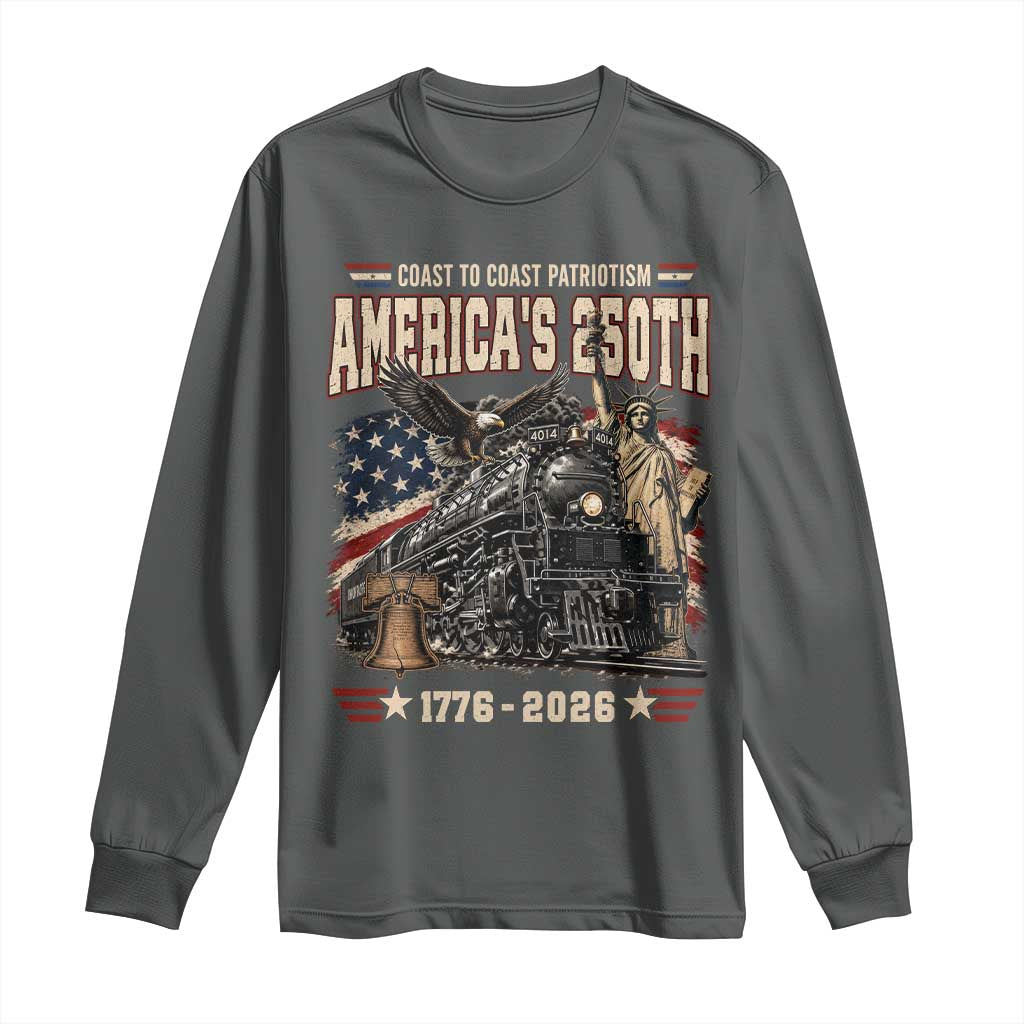 Steam Locomotive Train USA 250th Anniversary Long Sleeve Shirt Coast To Coast Patriotism Liberty American Flag