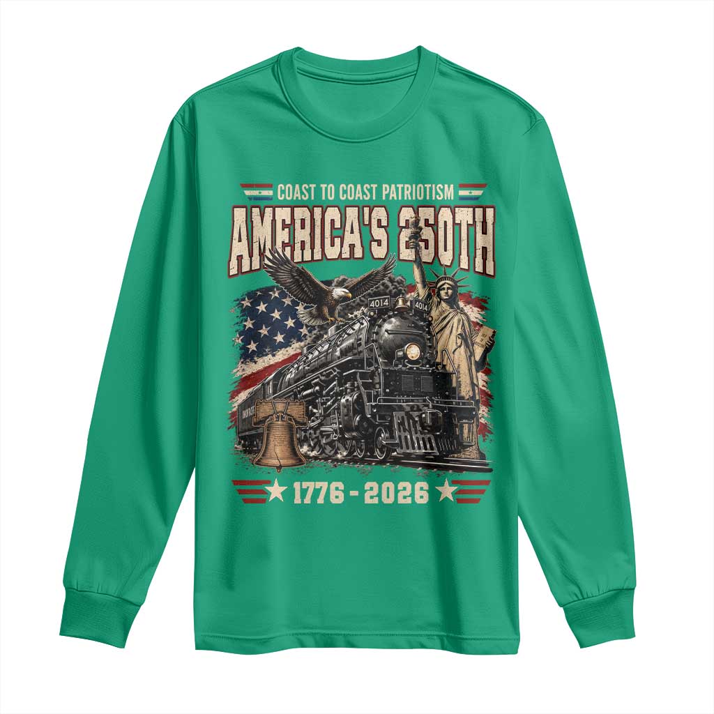 Steam Locomotive Train USA 250th Anniversary Long Sleeve Shirt Coast To Coast Patriotism Liberty American Flag