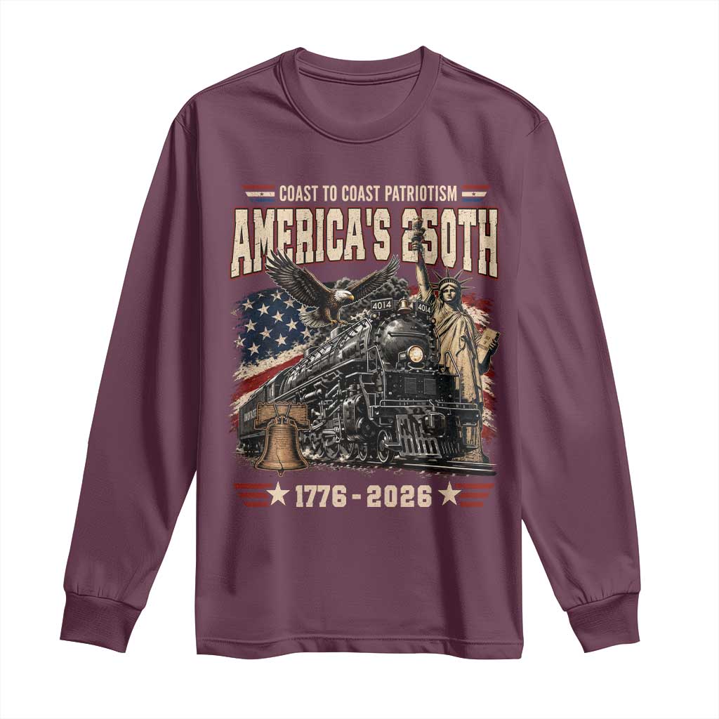 Steam Locomotive Train USA 250th Anniversary Long Sleeve Shirt Coast To Coast Patriotism Liberty American Flag