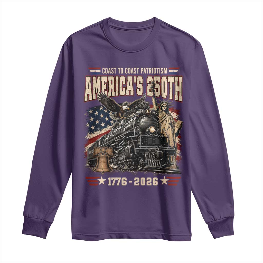 Steam Locomotive Train USA 250th Anniversary Long Sleeve Shirt Coast To Coast Patriotism Liberty American Flag