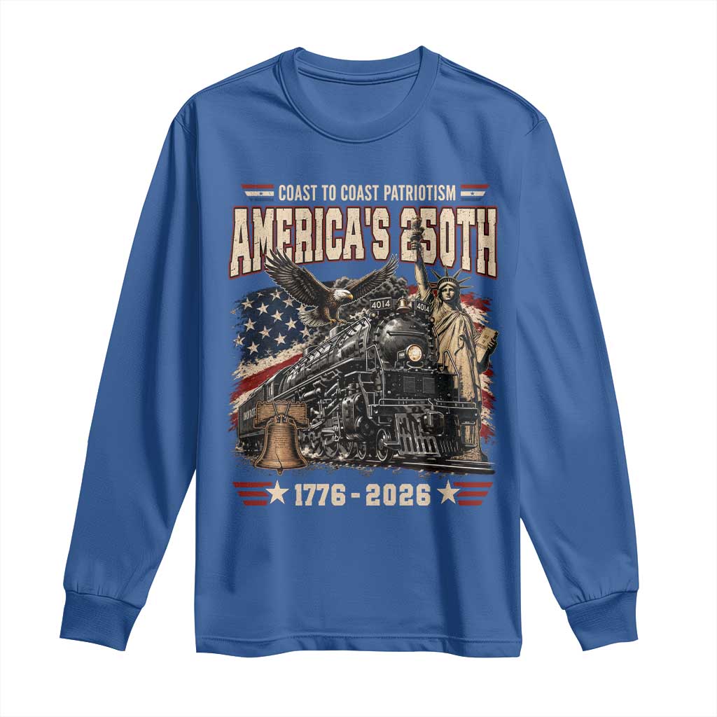 Steam Locomotive Train USA 250th Anniversary Long Sleeve Shirt Coast To Coast Patriotism Liberty American Flag