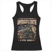 Steam Locomotive Train USA 250th Anniversary Racerback Tank Top Coast To Coast Patriotism Liberty American Flag