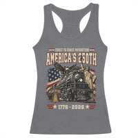 Steam Locomotive Train USA 250th Anniversary Racerback Tank Top Coast To Coast Patriotism Liberty American Flag