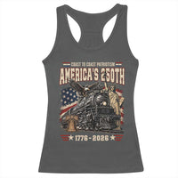 Steam Locomotive Train USA 250th Anniversary Racerback Tank Top Coast To Coast Patriotism Liberty American Flag