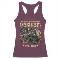 Steam Locomotive Train USA 250th Anniversary Racerback Tank Top Coast To Coast Patriotism Liberty American Flag