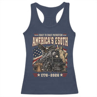 Steam Locomotive Train USA 250th Anniversary Racerback Tank Top Coast To Coast Patriotism Liberty American Flag