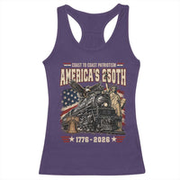 Steam Locomotive Train USA 250th Anniversary Racerback Tank Top Coast To Coast Patriotism Liberty American Flag
