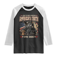 Steam Locomotive Train USA 250th Anniversary Raglan Shirt Coast To Coast Patriotism Liberty American Flag
