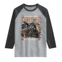 Steam Locomotive Train USA 250th Anniversary Raglan Shirt Coast To Coast Patriotism Liberty American Flag