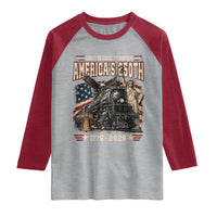 Steam Locomotive Train USA 250th Anniversary Raglan Shirt Coast To Coast Patriotism Liberty American Flag