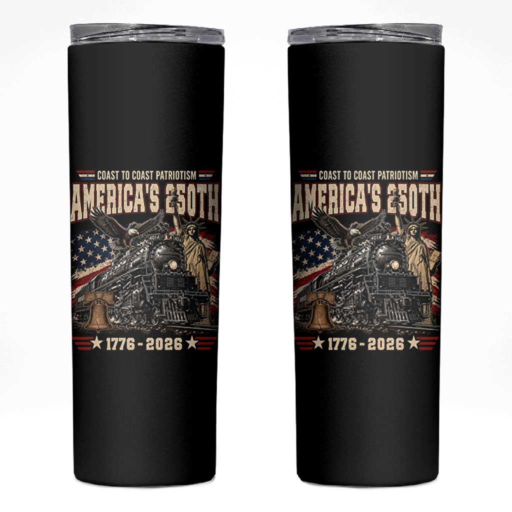Steam Locomotive Train USA 250th Anniversary Skinny Tumbler Coast To Coast Patriotism Liberty American Flag