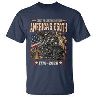 Steam Locomotive Train USA 250th Anniversary T Shirt Coast To Coast Patriotism Liberty American Flag
